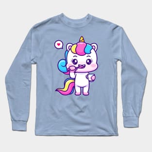 Cute Unicorn Brush Teeth Cartoon Long Sleeve T-Shirt